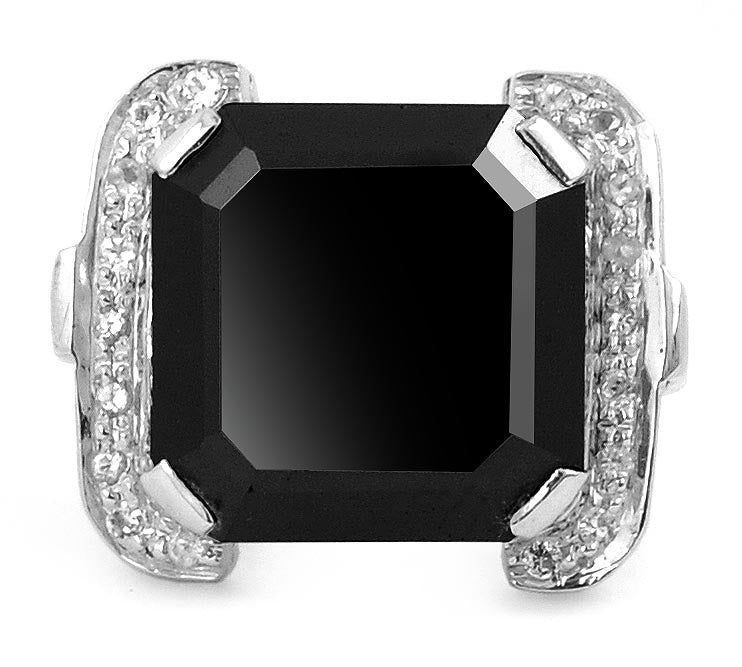 2.50 Ct Princess Cut Black Diamond Ring With Diamond Accents, Beautiful Design - ZeeDiamonds