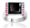 2 Ct Certified Black Diamond Ring With Ruby Gemstone Accents, Beautiful Shine - ZeeDiamonds