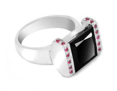 2 Ct Certified Black Diamond Ring With Ruby Gemstone Accents, Beautiful Shine - ZeeDiamonds