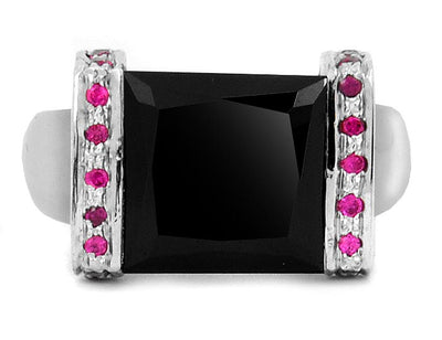 2 Ct Certified Black Diamond Ring With Ruby Gemstone Accents, Beautiful Shine - ZeeDiamonds