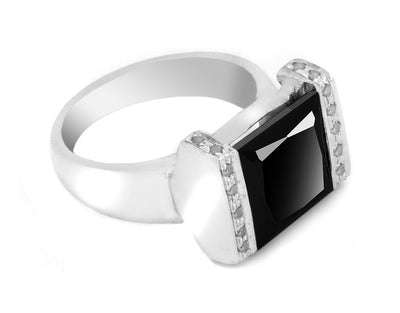 3 Ct Certified, Princess Cut Black Diamond Cocktail Ring with Diamond Accents - ZeeDiamonds