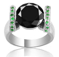 2 Ct Certified, Black Diamond Beautiful Ring With Emerald Gemstone Accents - ZeeDiamonds