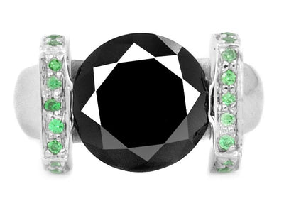 2 Ct Certified, Black Diamond Beautiful Ring With Emerald Gemstone Accents - ZeeDiamonds