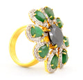 1.50 Ct Gorgeous Black Diamond Statement Ring With Emeralds, Diamond Accents - ZeeDiamonds