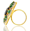 1.50 Ct Gorgeous Black Diamond Statement Ring With Emeralds, Diamond Accents - ZeeDiamonds