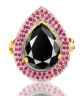 3 Ct Certified, Black Diamond Women's Ring With Gemstone Accents, Cocktail Design - ZeeDiamonds