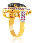 3 Ct Certified, Black Diamond Women's Ring With Gemstone Accents, Cocktail Design - ZeeDiamonds
