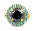 2 Ct Certified Designer Black Diamond Cocktail Ring With Gemstone Accents - ZeeDiamonds