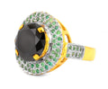 2 Ct Certified Designer Black Diamond Cocktail Ring With Gemstone Accents - ZeeDiamonds