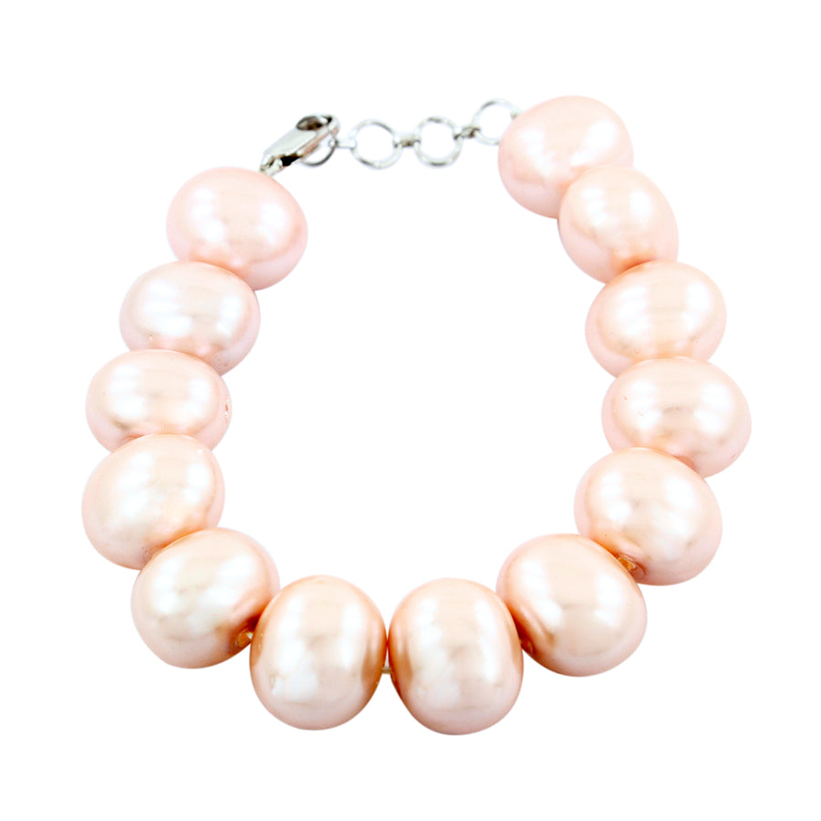 Peach Pearl (Moti) Gemstone Designer Bracelet Women's In 6-8.5 Inches - ZeeDiamonds