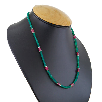 Single Strand Emerald & Ruby Necklace-Free Matching Dangler Earrings - ZeeDiamonds