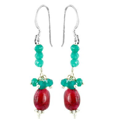 Single Strand Emerald & Ruby Necklace-Free Matching Dangler Earrings - ZeeDiamonds