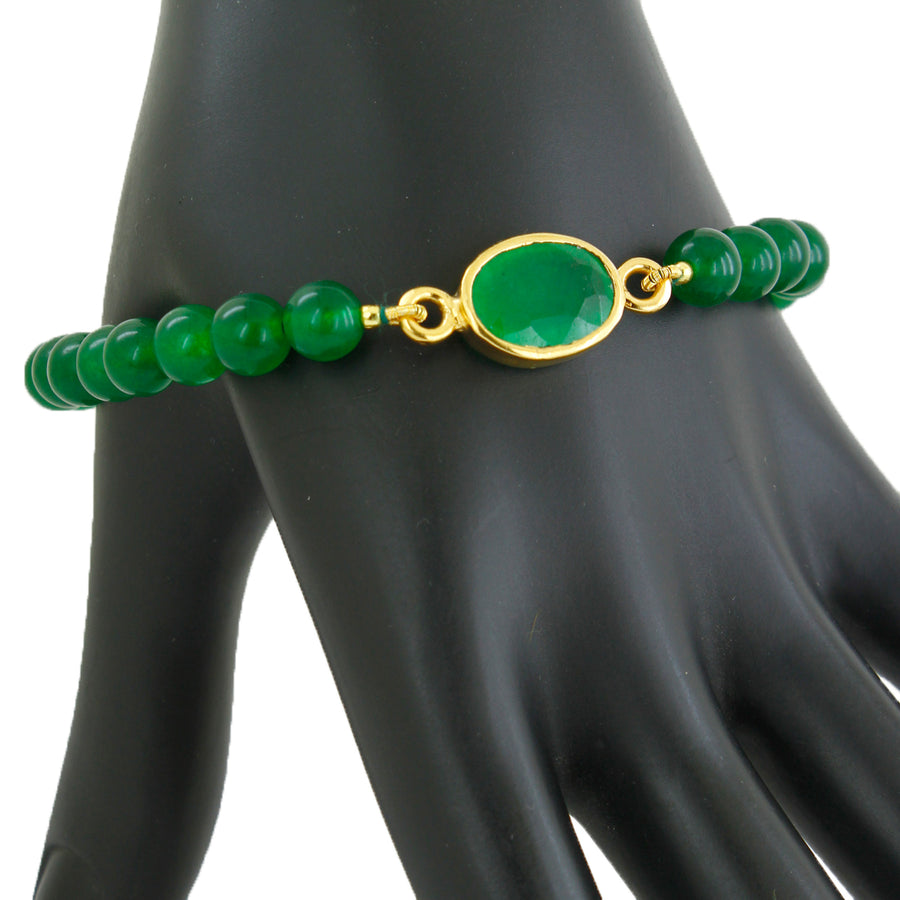 Natural Green Emerald (Panna) Bead Bracelet in Panchdhatu - ZeeDiamonds