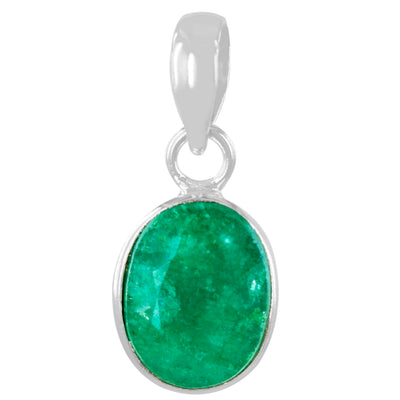 Natural 5.25 Ratti Emerald Oval Shape Gemstone Silver Pendant with Certifcate - ZeeDiamonds