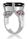 2.50 Certified Black Diamond Ring With Madagascar Rubies Accents, Great Shine - ZeeDiamonds