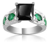 2 ct Princess Cut Black Diamond Ring with Gemstone Accents, Great Luster - ZeeDiamonds