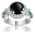 2 Ct Designer Black Diamond Cocktail Ring With White Diamonds and Emeralds - ZeeDiamonds