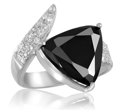 2 Ct Trillion Cut Black Diamond Ring With Diamond Accents, Designer Collection - ZeeDiamonds