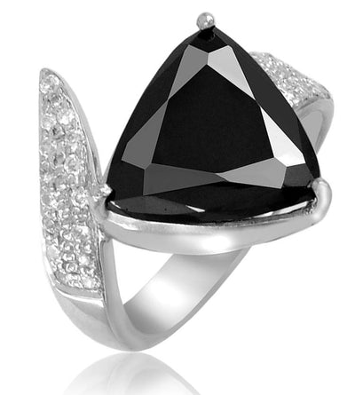 2 Ct Trillion Cut Black Diamond Ring With Diamond Accents, Designer Collection - ZeeDiamonds