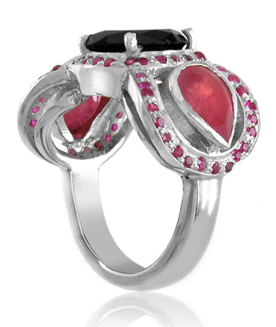 1.50 Ct Black Diamond Cocktail Ring With Ruby Accents, Gorgeous Design - ZeeDiamonds