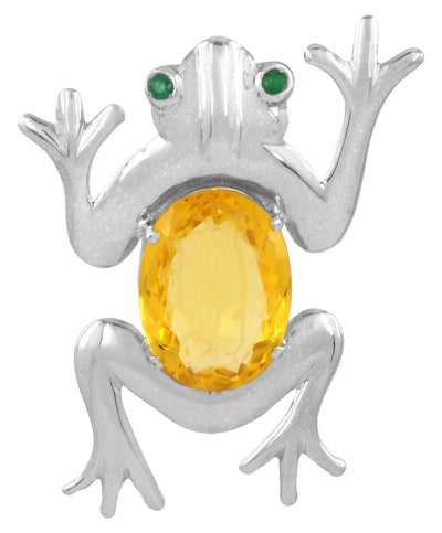 20 Cts Citrine Gemstone Frog Style Sterling Silver Pendant- Free Chain - ZeeDiamonds