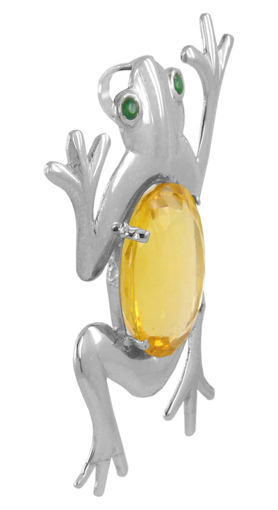 20 Cts Citrine Gemstone Frog Style Sterling Silver Pendant- Free Chain - ZeeDiamonds