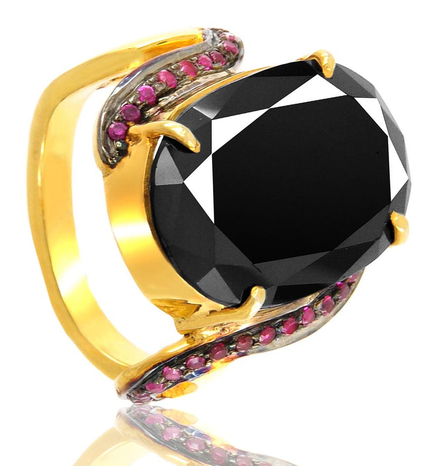 3 Ct AAA Certified Black Diamond Ring With Gemstones Accents, Great Shine - ZeeDiamonds