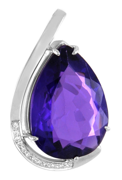 10-12cts Pear Shape Amethyst Pendant in Sterling Silver With White Diamond Accents - ZeeDiamonds