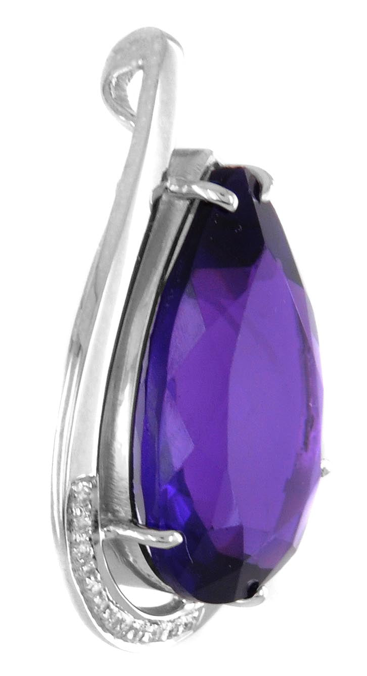 10-12cts Pear Shape Amethyst Pendant in Sterling Silver With White Diamond Accents - ZeeDiamonds