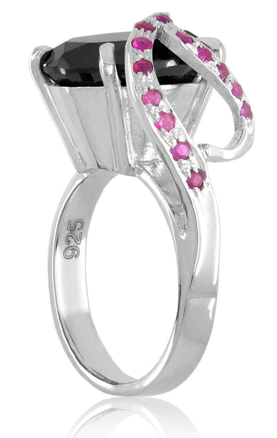 2.50 Ct Certified Black Diamond Ring With Ruby Gemstone Accents, Great Design - ZeeDiamonds