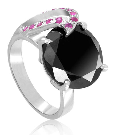 2.50 Ct Certified Black Diamond Ring With Ruby Gemstone Accents, Great Design - ZeeDiamonds