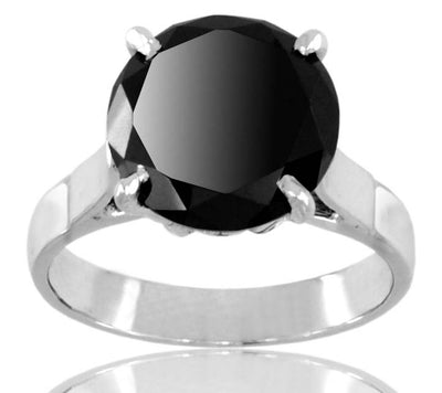 3.50 Ct Round Brilliant Cut Black Diamond Solitaire Ring, Elegant Shine & Luster - ZeeDiamonds