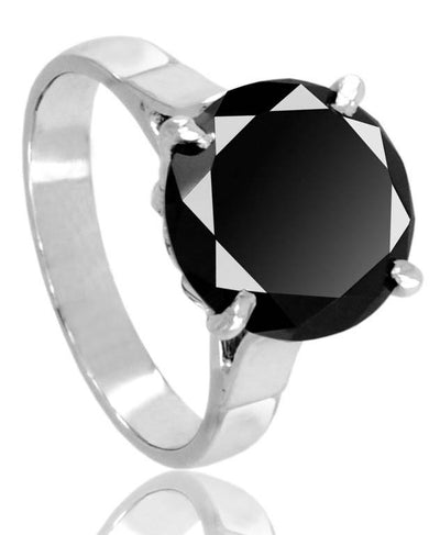 5.5 Ct Round Black Diamond Ring in Prong Setting - ZeeDiamonds