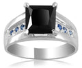 2 Ct Elegant Black Diamond Ring With Blue Sapphire Accents, Unisex Collection - ZeeDiamonds
