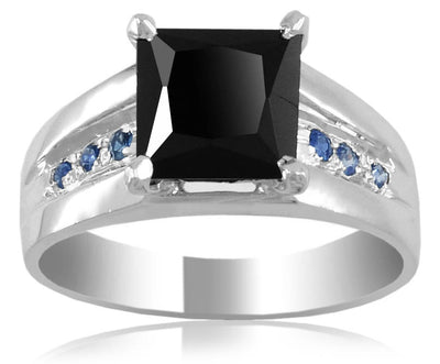 3.5 Ct Princess Cut Black Diamond Unisex Ring with Choice of Accents - ZeeDiamonds