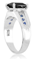2 Ct Elegant Black Diamond Ring With Blue Sapphire Accents, Unisex Collection - ZeeDiamonds