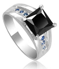 2 Ct Elegant Black Diamond Ring With Blue Sapphire Accents, Unisex Collection - ZeeDiamonds