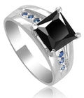 3.5 Ct Princess Cut Black Diamond Unisex Ring with Choice of Accents - ZeeDiamonds