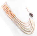 5 mm Pearl Gemstone Beads Five Row Necklace with Multi Color Gemstone Clasp - ZeeDiamonds