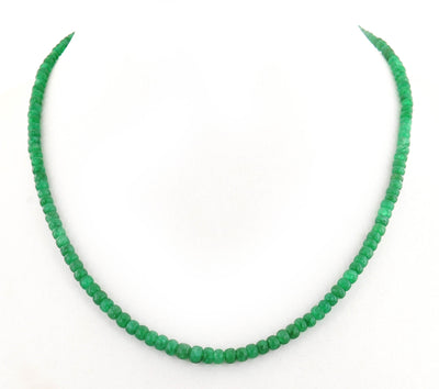 3 - 4 mm Single Strand Emerald Gemstone Necklace In Sterling Silver Clasp - ZeeDiamonds