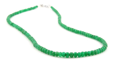 3 - 4 mm Single Strand Emerald Gemstone Necklace In Sterling Silver Clasp - ZeeDiamonds