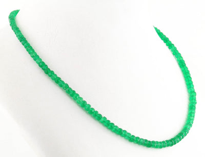 3 - 4 mm Single Strand Emerald Gemstone Necklace In Sterling Silver Clasp - ZeeDiamonds