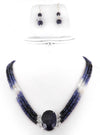 3- 4 mm Blue Sapphire Gemstone Choker Style Three Row Necklace In Sterling Silver - ZeeDiamonds