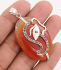 Designer Onyx Pendant With Ganesh Engraving With Rose Cut Diamonds - ZeeDiamonds