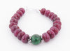 7-8 mm Cabochon African Ruby Gemstone Bracelet With Emerald Beads - ZeeDiamonds