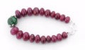 7-8 mm Cabochon African Ruby Gemstone Bracelet With Emerald Beads - ZeeDiamonds