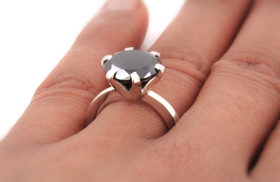 3 Ct  AAA - Quality Certified Black Diamond Solitaire Ring, Elegant Shine with Prong - ZeeDiamonds