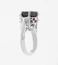 2 Ct Certified Designer Black Diamond Solitaire Ring With Ruby Accents, Excellent Cut - ZeeDiamonds