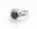 1.50 AAA Certified Black Diamond Solitaire Ring With Ruby Accents, Great Shine - ZeeDiamonds
