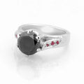 2 Ct Black Diamond with Ruby Accents, Ideal Engagement Ring - ZeeDiamonds